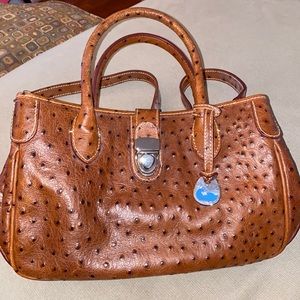 Dooney & Bourke Small Brown Ostrich Print Leather Bag